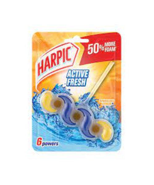 ฮาร์ปิค(HARPIC)  ฮาร์ปิค แอคทีฟ เฟรช ผลิตภัณฑ์ทำความสะอาดโถสุขภัณฑ์ สปาร์คกลิ้งซิตรัส 35กรัม - 