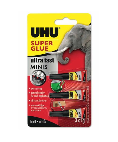 ยู้ฮู(UHU) UHU Super Glue กาว ยู้ฮู ซุปเปอร์กลู มินิ ขนาด 1 กรัม 3 หลอด  