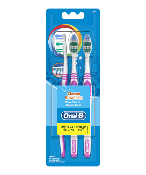 ออรัล-บี (Oral-B) Oral-B ออรัล-บี คลาสสิก อัลตร้าคลีน แปรงสีฟัน ขนแปรงนุ่ม ขนาด 40 แพ็ค 3 ด้าม (คละสี)   
