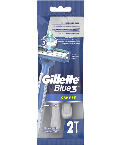 ยิลเลตต์ (Gillette) ยิลเลตต์ บลู ซิมเปิล ทรี ใบมีดโกนพร้อมด้าม 2 ด้าม   