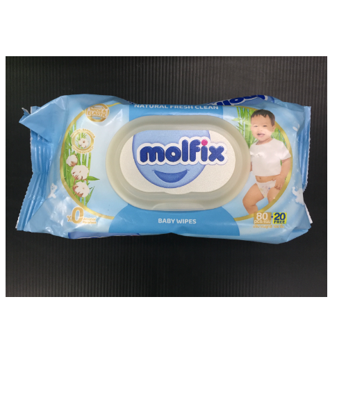 โมลฟิกซ์(molfix) Molfix โมลฟิกซ์ เนชอรัล เฟรช คลีน เบบี้ ไวพส์ ทิชชู่เปียก สูตร Fresh Clean ขนาด 80+20 แผ่น  