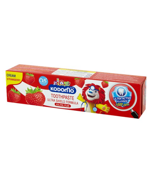 โคโดโม (KODOMO) โคโดโม ไซลิทอล พลัส ยาสีฟันสำหรับเด็ก ชนิดครีม สูตรอัลตร้า ชิลด์ รสสตรอเบอร์รี่ 65 กรัม   