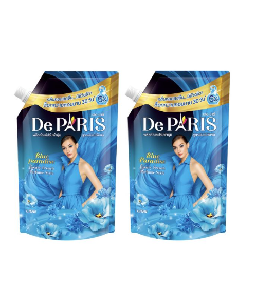 เดอ ปารี(DE PARIS) DE PARIS เดอ ปารี น้ำยาปรับผ้านุ่ม กลิ่นหอมสดชื่น ชนิดถุงเติม สูตร Blue Paradise 540 มล. [แพ็ค 2]  