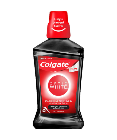 คอลเกต (Colgate) Colgate คอลเกต น้ำยาบ้วนปาก อ๊อพติค ไวท์ ชาร์โคล เฟรชมินท์ 500 มล.   