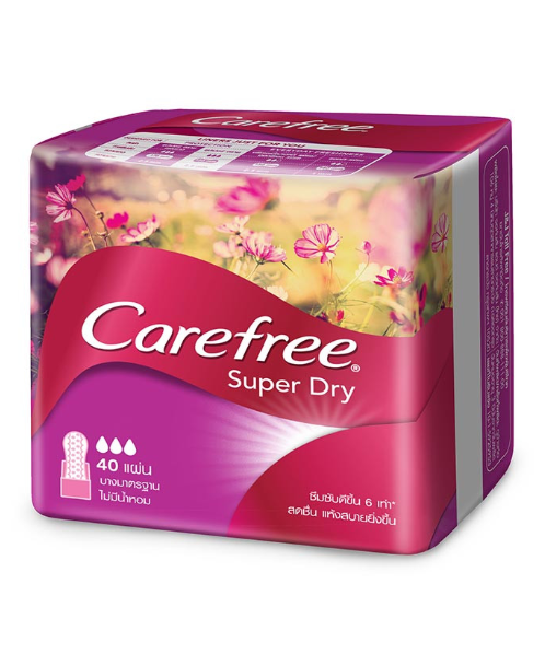 แคร์ฟรี (Carefree) Carefree แคร์ฟรี แผ่นอนามัยซุปเปอร์ ดราย ไม่มีน้ำหอม 40ชิ้น   