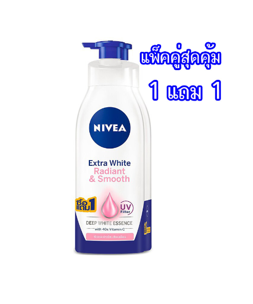นีเวีย (Nivea) นีเวีย โลชั่นบำรุงผิวเอ็กซ์ตร้าไวท์เรเดียนท์แอนด์สมูท 600มล.(แพ็ค ซื้อ 1แถม1)   