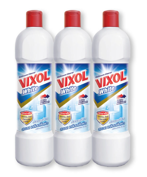 วิกซอล (Vixol) วิกซอล ไวท์ ผลิตภัณฑ์ล้างห้องน้ำ สูตรดูโอ แอคชั่น กลิ่นซันบรีซ 450มล. (แพ็ค 3 ขวด)   