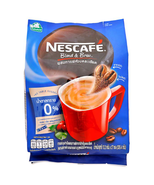 เนสกาแฟ (Nescafe) Nescafe เนสกาแฟ เบลด์ แอนด์ บรู กาแฟคั่วบดละเอียด สูตรน้ำตาล 0% 329.4 กรัม(12.2 กรัม x 27 ซอง)   