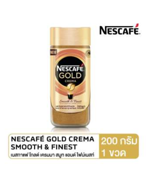 เนสกาแฟ (Nescafe) เนสกาแฟ โกลด์เครมมาสมูทแอนด์ไฟน์เนสท์ กาแฟสำเร็จรูปผสมกาแฟคั่วบดละเอียด ขวดแก้ว 200กรัม  