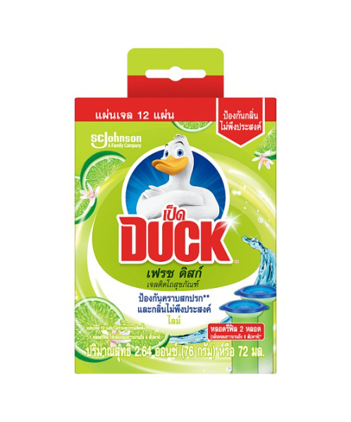 เป็ด (Duck) เป็ด เฟรช ดิสก์ เจลติดโถสุขภัณฑ์ กลิ่นไลม์ พร้อมหลอดรีฟิล 1 ชุด  - 