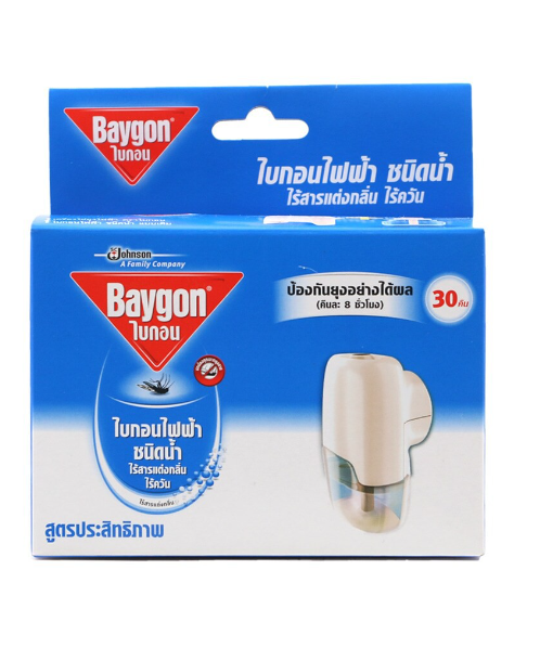 ไบกอน (Baygon) ไบกอน เครื่องไล่ยุงไฟฟ้าชนิดน้ำไร้สารแต่งกลิ่น ไร้ควัน สูตรประสิทธิภาพ 30คืน   
