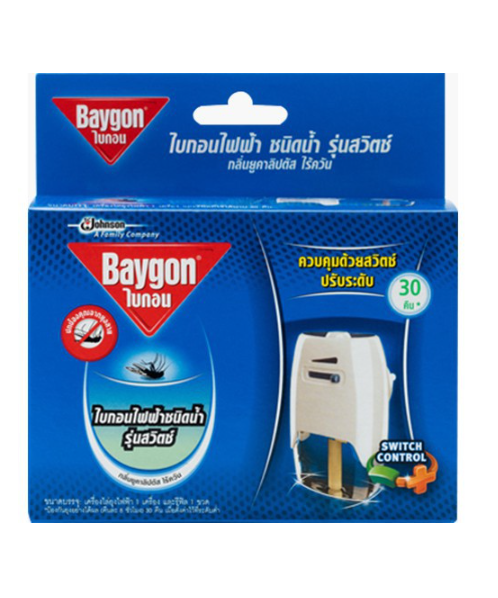 ไบกอน (Baygon) ไบกอน เครื่องไล่ยุงไฟฟ้าชนิดน้ำ รุ่นสวิตซ์ พร้อมน้ำยากลิ่นยูคาลิปตัส ไร้ควัน ชนิดเติม 1 ชุด 30วัน   
