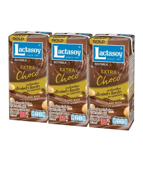 แลคตาซอย (Lactasoy) แลคตาซอย โกลด์ เอ็กซ์ตร้า ช็อกโก โกลด์ซีรีย์ น้ำนมถั่วเหลืองยูเอชที รสช็อกโกแลต 180 มล. แพ็ค 3   