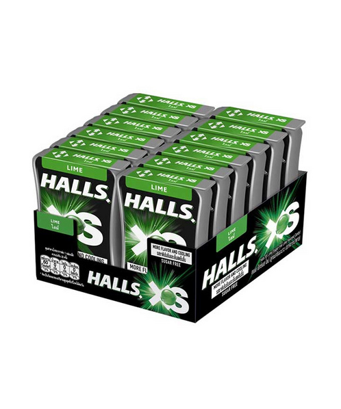 ฮอลล์(halls) Halls ฮอลล์ เอ็กซ์เอส ลูกอม ชูการ์ฟรี กลิ่นไลม์ 165.5 กรัม (13.8 กรัม x 12 ชิ้น)  