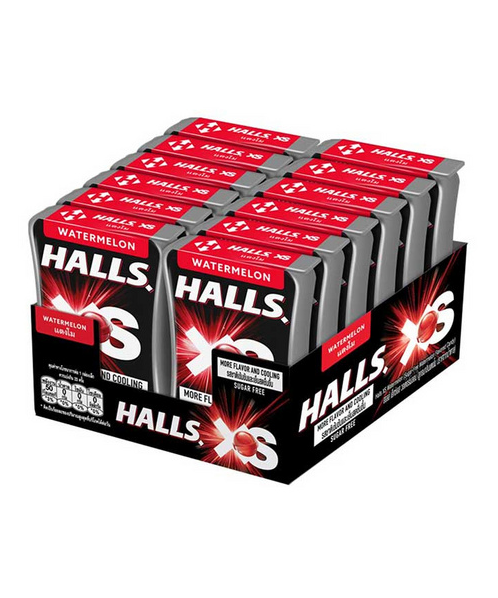 ฮอลล์(halls) Halls ฮอลล์ เอ็กซ์เอส ลูกอม ชูการ์ฟรี กลิ่นแตงโม 165.5 กรัม (13.8 กรัม x 12 ชิ้น)  