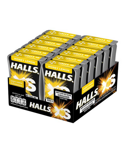 ฮอลล์(halls) Halls ฮอลล์ เอ็กซ์เอส ลูกอม ชูการ์ฟรี  น้ำผึ้งผสมเลมอน 165.5 กรัม (13.8 กรัม x 12 ชิ้น)  