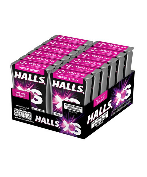 ฮอลล์(halls) Halls ฮอลล์ เอ็กซ์เอส ลูกอม ชูการ์ฟรี  กลิ่นมิกซ์เบอร์รี่ 165.5 กรัม (13.8 กรัม x 12 ชิ้น)  