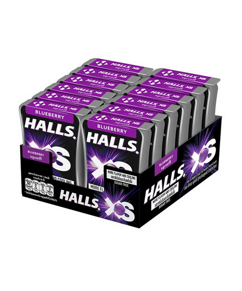 ฮอลล์(halls) Halls ฮอลล์ เอ็กซ์เอส ลูกอม ชูการ์ฟรี กลิ่นบลูเบอร์รี่ 165.5 กรัม (13.8 กรัม x 12 ชิ้น)  
