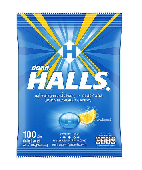 ฮอลล์(halls) Halls ฮอลล์ ลูกอม กลิ่นโซดา แพ็ค 100 เม็ด  