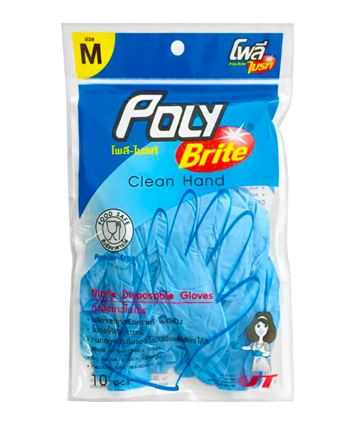 Poty Brite(โพลีไบรท์) Poly Brite  โพลี ไบร์ท ถุงมือยางไนไตร ( บรรจุ 10 ชิ้น)  