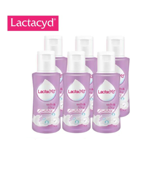 แลคตาซิด (Lactacyd) LACTACYD แลคตาซิด ซอฟท์แอนด์ซิลค์กี้ ผลิตภัณฑ์ทำความสะอาดจุดซ่อนเร้น 60 มล. (แพ็ค 6 ขวด)  