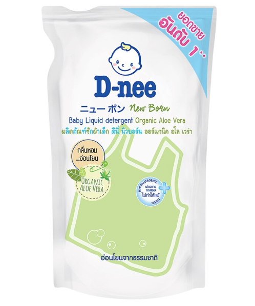 ดีนี่ (D-Nee) ดีนี่ น้ำยาซักผ้าสำหรับเด็ก กลิ่นออร์แกนิคอโลเวร่าสีเขียว 600มล. ถุงเติม   
