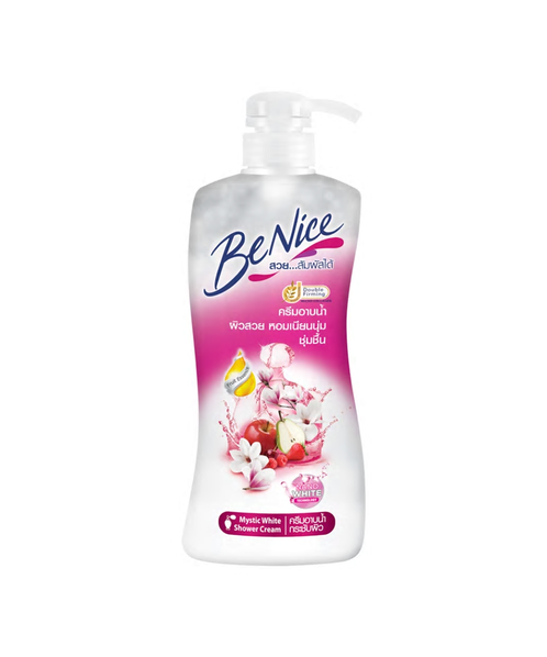 บีไนซ์ (BeNice) บีไนซ์ มิซทิคไวท์ ครีมอาบน้ำ สีชมพู-ขาว ขวดปั๊ม 450 มล.  