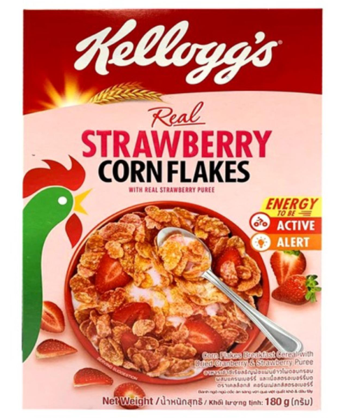เคลล็อกส์ (Kellogg) ซีเรียลเคลล็อกส์ คอร์นเฟลกส์สตรอเบอร์รี่ อาหารเช้าธัญพืชแผ่นข้าวโพดอบกรอบ 180กรัม  