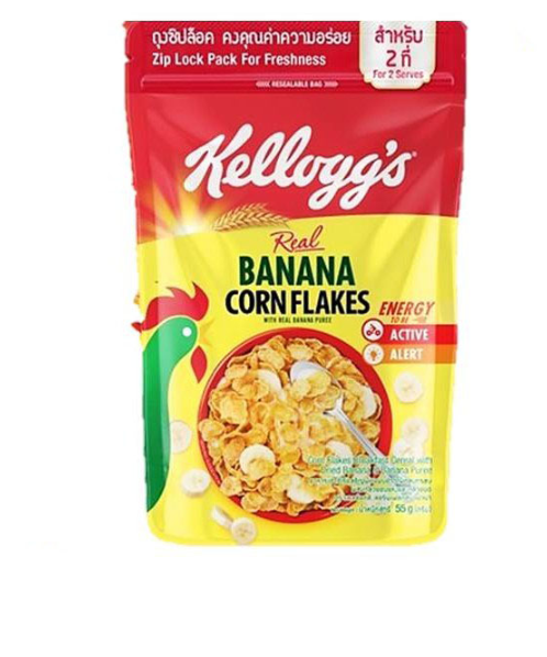 เคลล็อกส์ (Kellogg's) เคลล็อกส์ อาหารเช้าซีเรียลธัญพืชแผ่นข้าวโพดอบกรอบ ผสมกล้วยอบแห้งและกล้วยบด  55 กรัม  ถุงซิปล็อค  