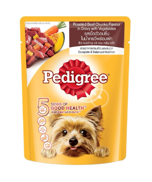 เพดดิกรี(Pedigree) Pedigree เพดดิกรี อาหารสำหรับลูกสุนัข แบบเปียก เนื้อวัวอบชิ้น+ผัก ชนิดซอง 80 กรัม  