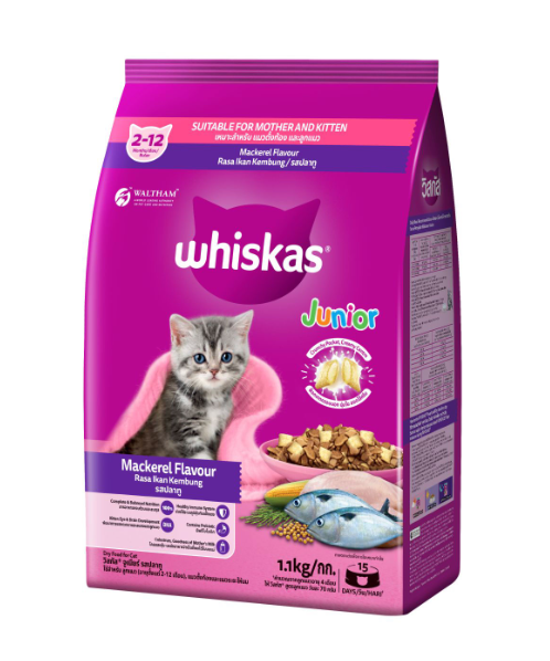 วิสกัส(Whiskas) Whiskas วิสกัส อาหารแมวชนิดเม็ด สำหรับแมวตั้งท้อง และลูกแมว รสปลาทู 1.1 กก.   