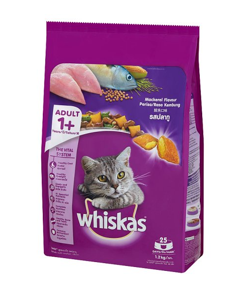 วิสกัส(Whiskas) วิสกัส อาหารแมว ชนิดแห้ง แบบเม็ด สูตรแมวโต รสปลาทู 1.2 กก.   