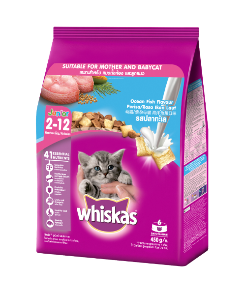 วิสกัส(Whiskas) Whiskas วิสกัส อาหารแมว ชนิดแห้ง แบบเม็ด สูตรลูกแมวรสปลาทะเล 450 กรัม   