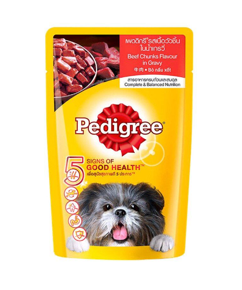 เพดดิกรี(Pedigree) Pedigree เพดดิกรี อาหารสุนัข แบบเปียก เนื้อวัวในน้ำเกรวี ชนิดซอง 130 กรัม  