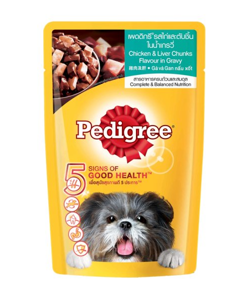 เพดดิกรี(Pedigree) เพดดิกรี อาหารสุนัขชนิดเปียกแบบซอง รสไก่และตับ 130 กรัม   