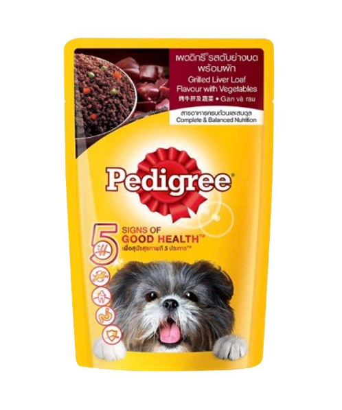 เพดดิกรี(Pedigree) Pedigree เพดดิกรี อาหารสุนัข แบบเปียก ตับย่างพร้อมผัก ชนิดซอง 130 กรัม  