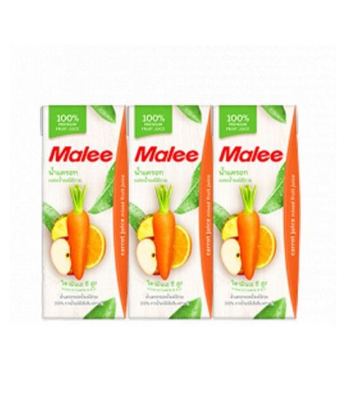 มาลี(Malee) Malee มาลี น้ำผลไม้ 100% น้ำแครอท ขนาด 200 มล. ( แพ็ค 3 กล่อง)  