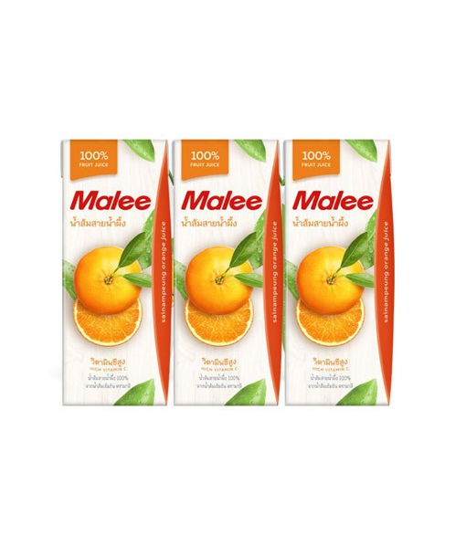 มาลี(Malee) Malee มาลี น้ำผลไม้ 100% น้ำส้มสายน้ำผึ้ง ขนาด 200 มล. ( แพ็ค 3 กล่อง)  