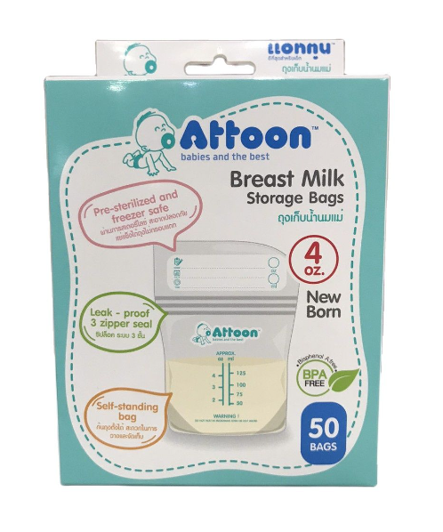 แอทตูน (Attoon) Attoon แอทตูน ถุงเก็บน้ำนม 4 oz  บรรจุ 50 ชิ้น - 