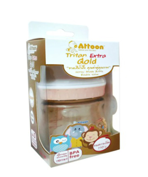แอทตูน (Attoon) Attoon Extra Gold  แอทตูน ขวดนม Tritan สีชา โฉมใหม่ คอกว้าง ขนาด 5 ออนซ์ 150 มล.  