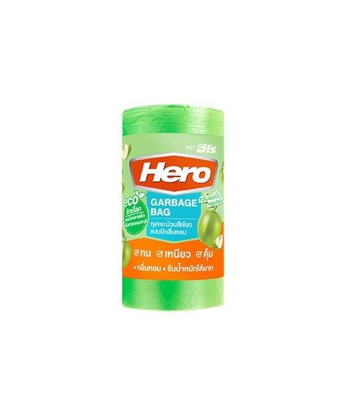 ฮีโร่ (Hero) HERO ฮีโร่ ถุงขยะม้วน สีเขียวกลิ่นแอปเปิ้ล ขนาด XS  18x20 นิ้ว  บรรจุ 30 ใบ   