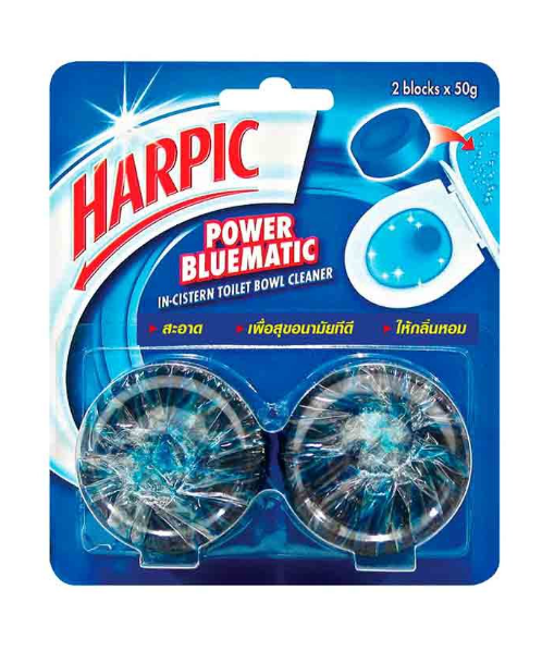 ฮาร์ปิค(HARPIC)  ฮาร์ปิค พาวเวอร์ บลูเมติก ผลิตภัณฑ์กำจัดคราบโถสุขภัณฑ์ 50 กรัม (2 ก้อน) - 