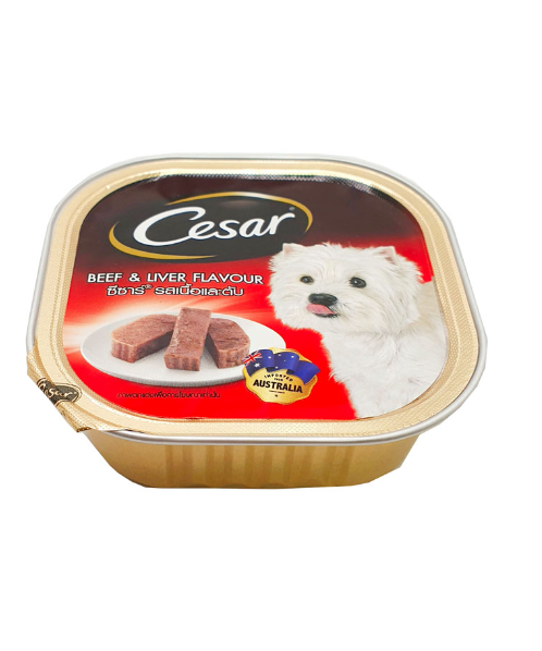 ซีซาร์(Cesar)  Cesar ซีซาร์ อาหารสุนัข ชนิดเปียกแบบถาด รสเนื้อและตับ 100 กรัม  