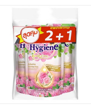 ไฮยีน (Hygiene) ไฮยีน เอ็กซ์เพิร์ท แคร์ ไลฟ์ เนเจอร์ ผลิตภัณฑ์ปรับผ้านุ่ม กลิ่นซันไรส์ คิส ชนิดเติม 540มล. (แพ็ค 2+1 ถุง) - 