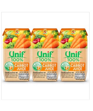 ยูนิฟ(Unif) Unif ยูนิฟ น้ำผัก น้ำผลไม้ น้ำแครอท 100% (200 มล. แพ็ค 3)  