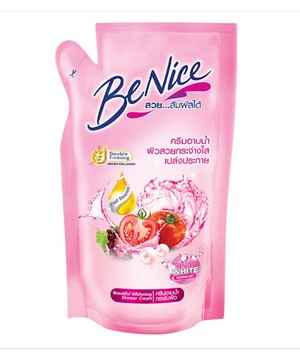 บีไนซ์ (BeNice) บีไนซ์ ครีมอาบน้ำ ผิวสวยกระจ่างใส เปล่งประกาย สีชมพู ถุงเติม 400 มล.   
